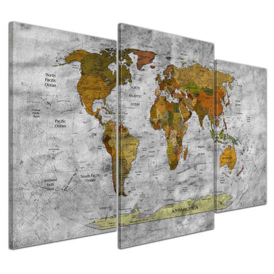 Retro World Map II 3-Piece Graphic Art on Canvas Set