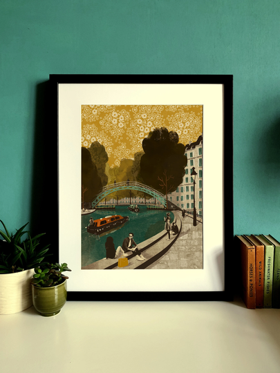 Paris Canal Saint-Martin Illustration Print A3