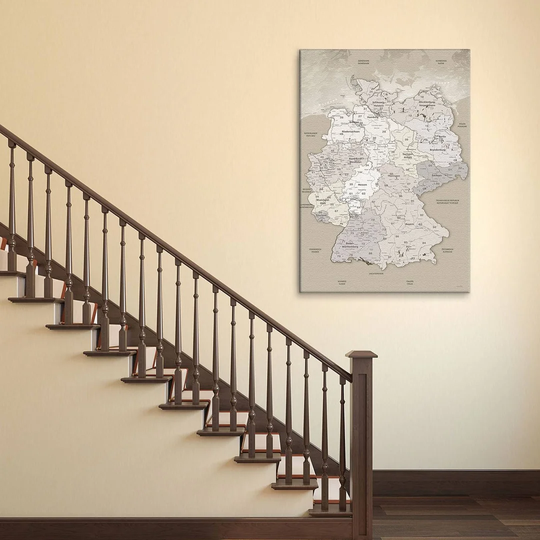 Map of Germany Graphic Art Print on Canvas in Beige