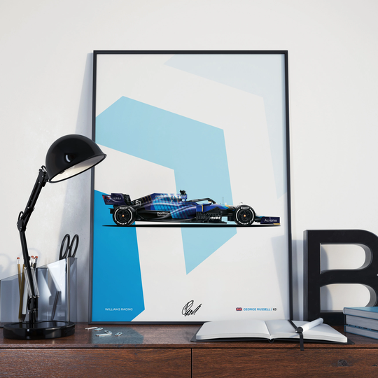 Williams Racing 2021 F1 Poster | Fw43B Formula 1 George Russell Nicholas Latifi Car Print Hand Drawn