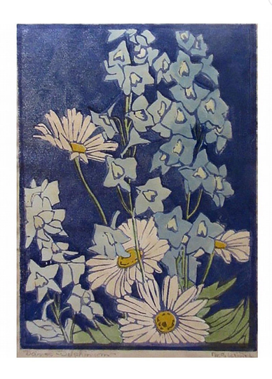 Mary Evelyn Wrich Lino It Delphinium & Daisies 11/100
