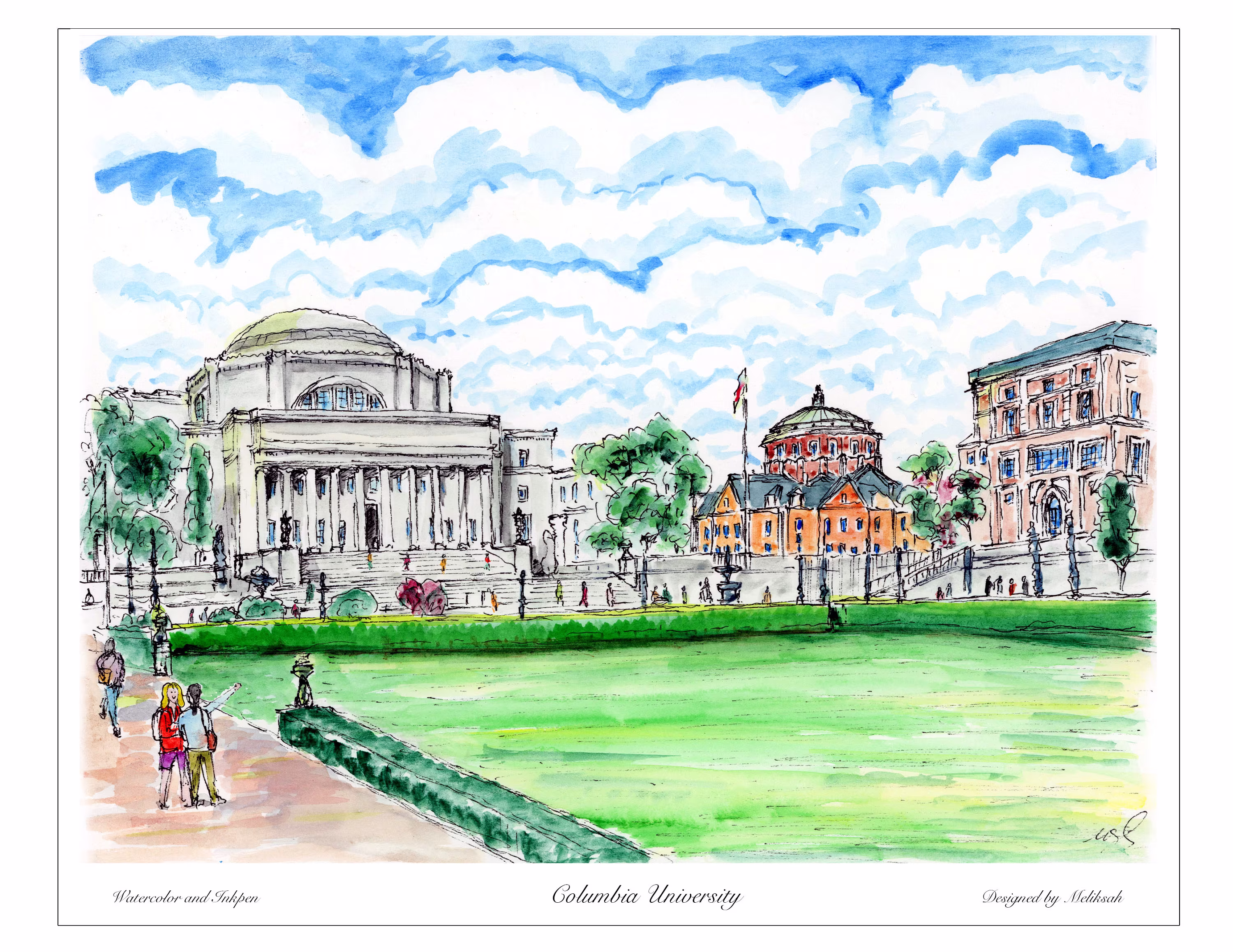Columbia University, Columbia University Print Art, New York, Gramercy Park, Cloud Print, By Awarded Artist Melixah