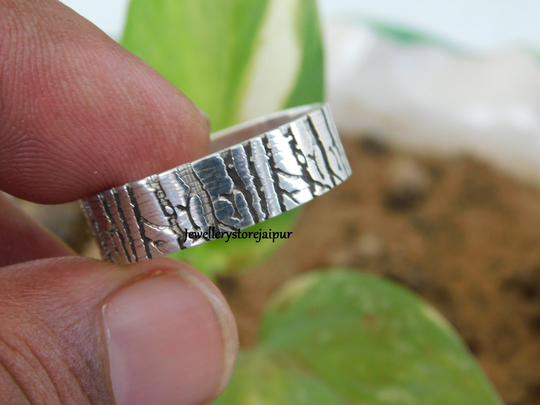 925 Sterling Silver Forest Band Ring, Wedding Band, Forest Jewelry, Engraved Ring, Birch Tree Stocking Stuffer, Gift, Nature Accessories