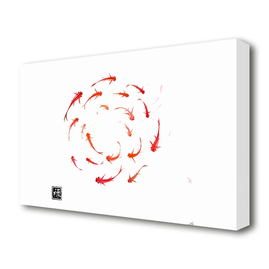 Koi Fish in the Circle of Life - Graphic Art Print on Canvas