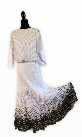 White Flamenco Dance Outfit. Skirt & Top Combination