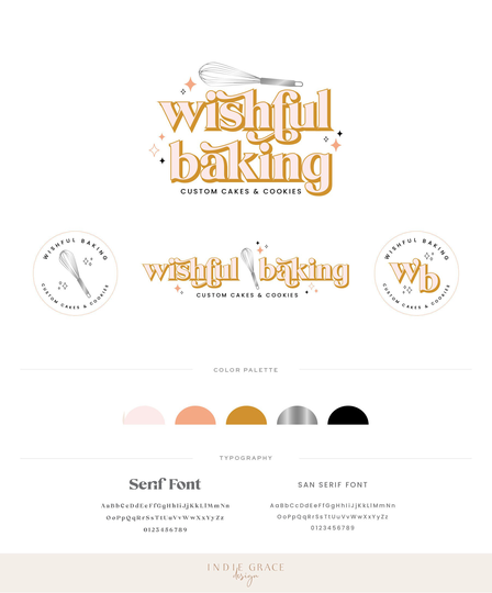 Retro Bakery Logo, Premade Modern Baking Logo, Fun Recipie Logo Design, Whisk Food Blogger Sparkle Brand Kit, Cooking Logo Kit