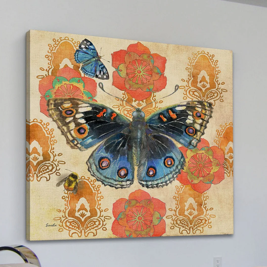 Blue Pansy Butterfly by Evelia - Wrapped Canvas Graphic Art Print