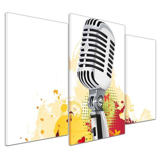Old Microphone 3 Piece Graphic Art on Canvas Set