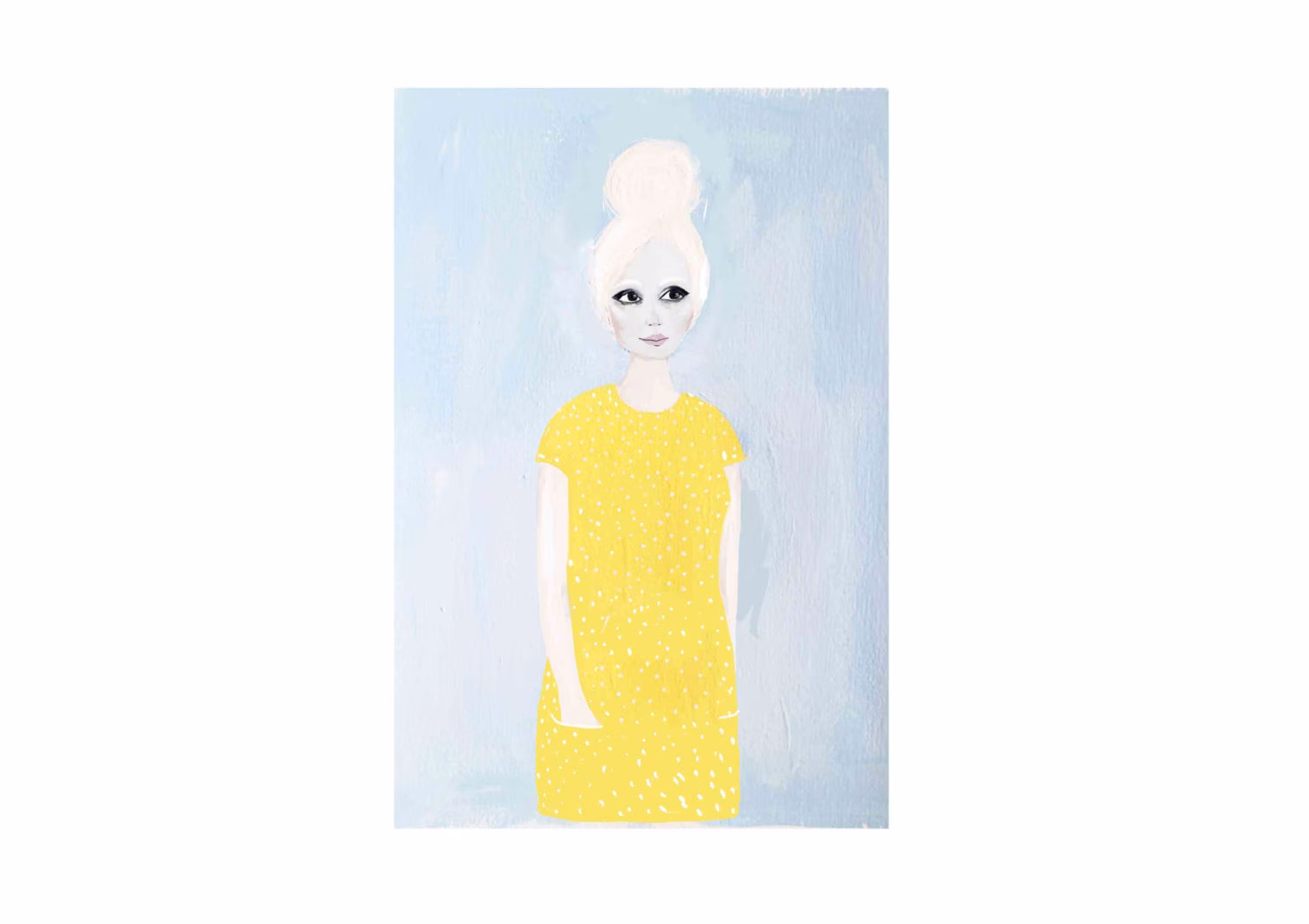 Print Of Original Painting Woman in Yellow Dress - Face Wall Art Decoration Print Artwork A4 Acrylic Modern Pastel 340Gsm Poster