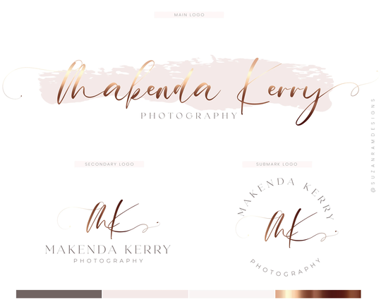 Logo Design, Business Package, Premade Logo, Rose Gold Branding, Branding Kit, Modern Photography Pink
