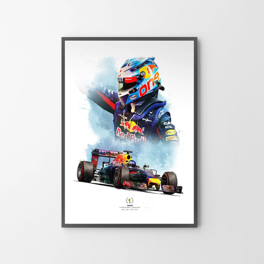Vettel 4 Times World Champion | F1 Gp Poster Print Illustration | Unframed