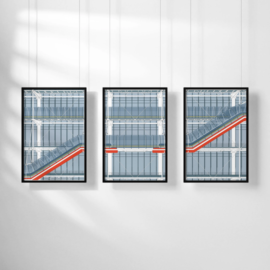 Centre Pompidou Gallery Art Print Set | France Modern Architecture Graphic Illustration Abstract Minimalist Beaubourg