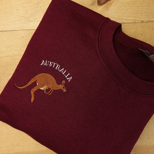Australia Embroidered Crewneck - Travel Sweater Kangaroo