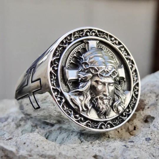 Jesus Christ Ring Sterling Silver .925 Cross God Head Jewellery Handmade Biker