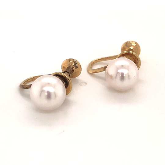 Mikimoto Estate Akoya Pearl Earrings 14K Gold 8 Mm 3.7 Grams M206