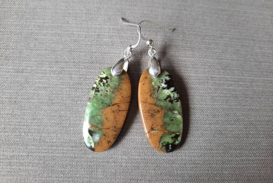 Chrome Chalcedony 925 Sterling Silver Earrings, Genuine Large Oval Green Gemstone Dangle, Natural Stone Drop, Semi-Precious