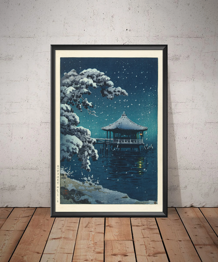 Large-Sized "Snow On The Ukimido At Katada" 雪の堅田浮見堂 Ukiyo-E Woodblock Reprint - Japanese Wall Art 3 Sizes Up To 24x36