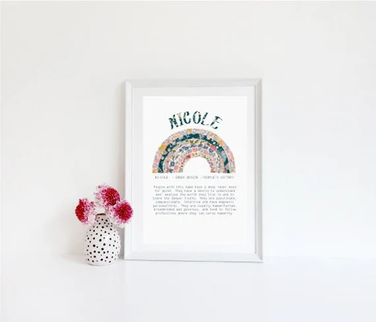Name Meaning Print, Personalised Rainbow Art, Liberty Of London, Newborn Gift, Nursery Decor, Christmas Gift For Kids, Girls