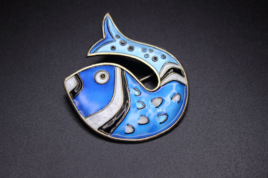 David Andersen Brooch - Vermeilled Norwegian Sterling Silver & Blue, White & Black Enamel Fish | Norway Free Delivery