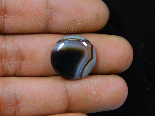 Top Grade Natural Black Banded Agate Cabochon Gemstone Loose Stone 12 Ct 16 X16 Mm # 8486