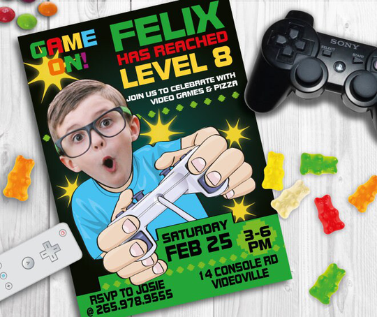 Video Game Birthday Party Invitation For Boy Or Girl - Personalized With Your Photo Digital File