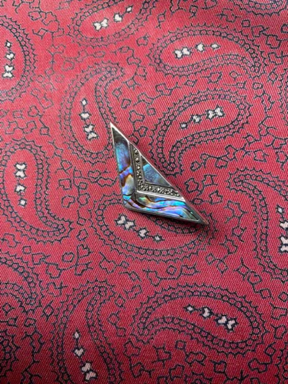 Vintage Silver Paua Shell & Sparkling Marcasite Brooch in An Art Deco Style