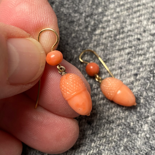 Antique Coral Acorns, Converted Into Earrings