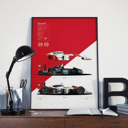 Mclaren Mp4/4 Ayrton Senna Formula 1 Technical F1 Poster | Grand Prix Hand Drawn