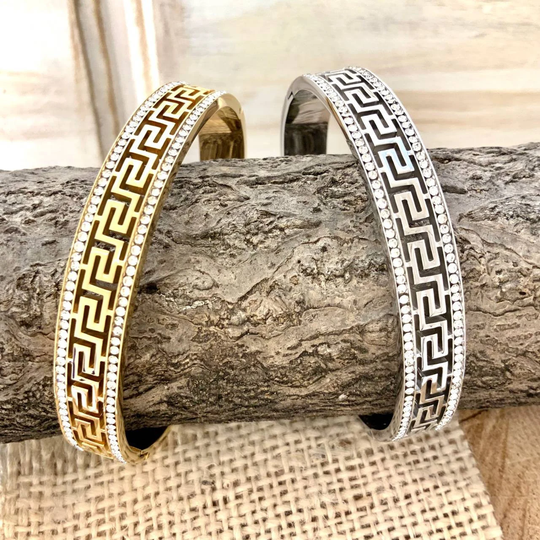 Greek Patterns Bangle Cubic Zirconia Bracelet No Coloration Gold Plated Stackable Trendy Fashion Basic Classic Stunning Fashionable Hot