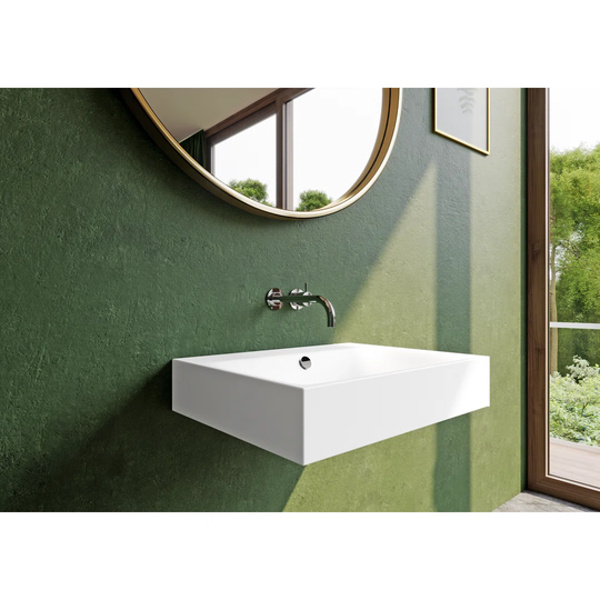 Matt Alpine White Steel Enamel Rectangular Wall Hung Bathroom Sink with Overflow
