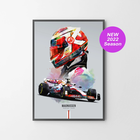Kevin Magnussen F1 Haas Car & Helmet Poster Print | Art Gift Illustration | Unframed