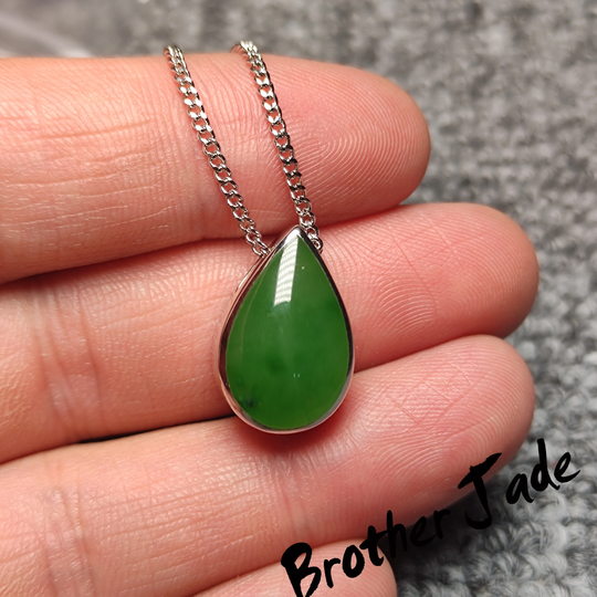 Nephrite Natural - Green Jade Jade Pendant 925 Silver Silver Inlaid Gift Necklace Good 4.3G N317