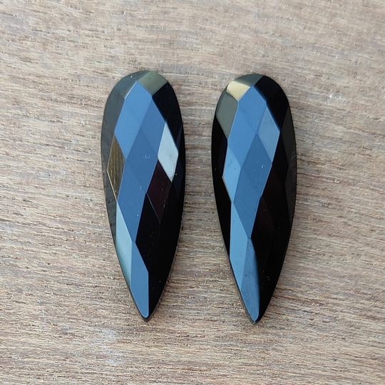 Black Onyx Long Oval Pair Faceted Gemstone Of Bezel Setting Calibrated Sizes Available 7x14 Mm To 12x36 For Jewelry Making
