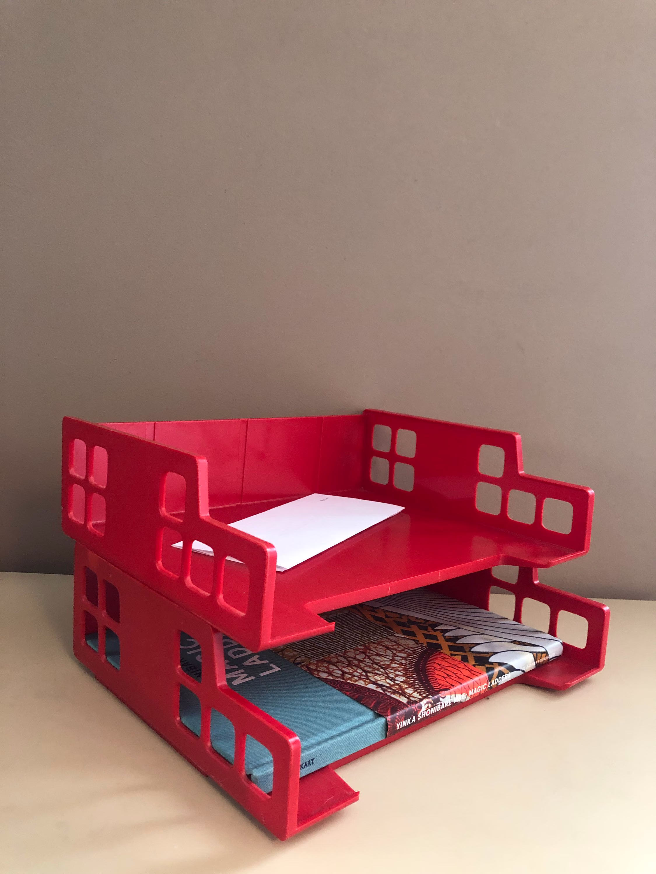Vintage Retro 70S Bright Red Acrylic Plastic Modular Paper Tray Desk Organizer Shelf Storage By Oxford Decotray Usa 1970S Pop Art Office