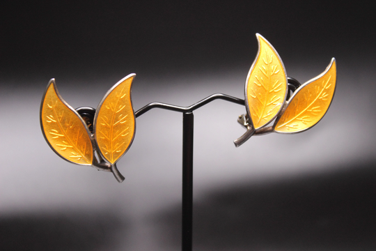 David Andersen Earrings - A Vintage Pair Of Norwegian Vermeil Sterling Silver & Yellow Guilloche Enamel Free Delivery