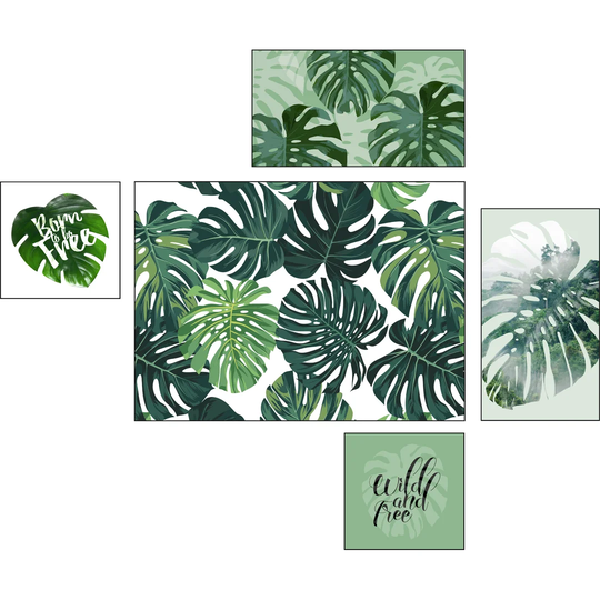 Green Plants 5 Piece Graphic Art Print Set on Canvas