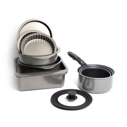 MasterClass Set of Smart Space Stacking Non-Stick Cake Baking Set 7 Piece, Non-Stick Saucepan Set