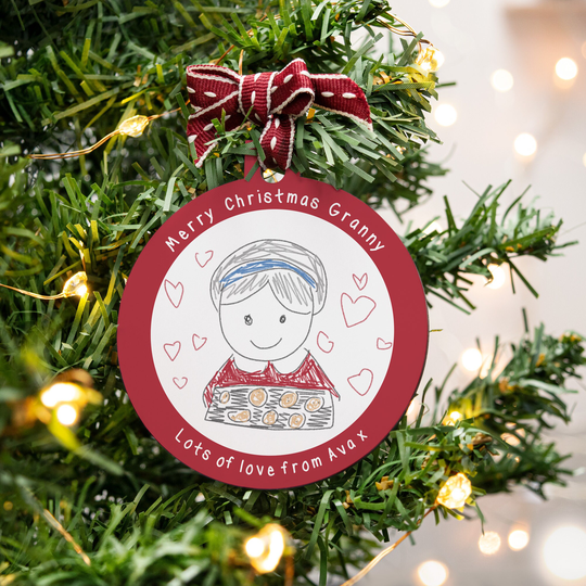 Personalised Child's Drawing Bauble For Grandma, Christmas Tree Decoration Nana, Custom Granny