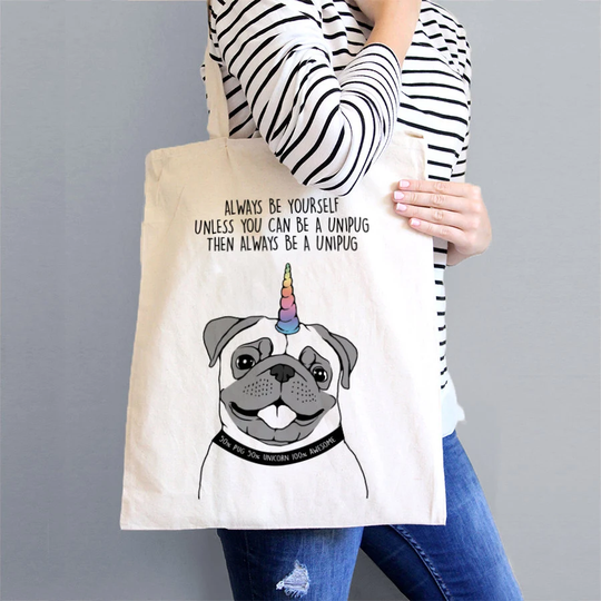 Unicorn Pug Tote Bag - Personalised Unipug Canvas