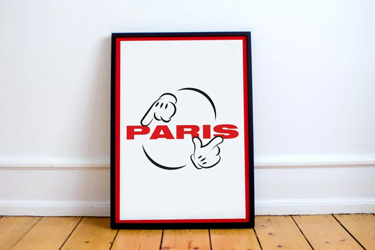 Paris Print Graphic Art, Vacation, France, Europe, Tourism, Design, Type, French, Mickey Mouse Gloves, Illustration