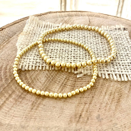 Ball Beaded Stretch Bracelet 2.5mm, 3mm Gold Filled Stackable Layering Trendy Fashion Basic Classic Thin