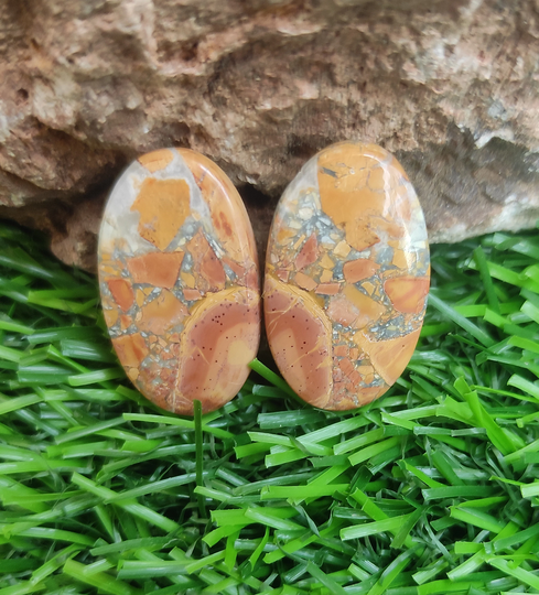 Jasper Cabochon Pair, 26x15mm Oval Shape Gemstone 29 Ct Loose Cabochon , Multi Color, For Making Jewellry, Making Women Jewelry