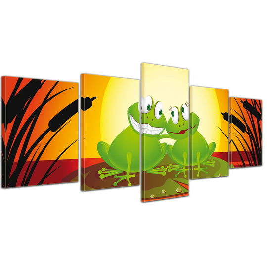 Children's Picture Frog in Love Cartoon 5 Piece Graphic Art on Canvas Set