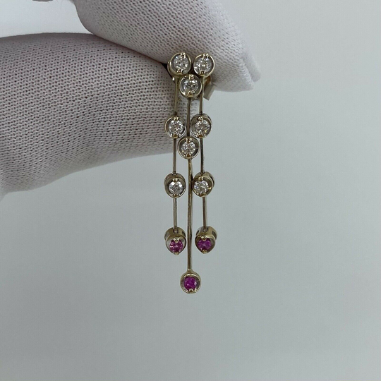 Ruby & Diamond 18K White Gold Dangle Waterfall Earring Drop Studs