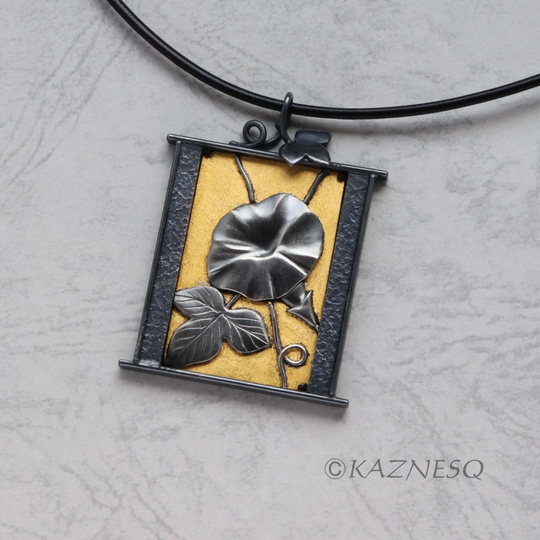 Morning Glory Japanese Art Pendant Of Silver & Fine Gold Leaf, Summer Flower
