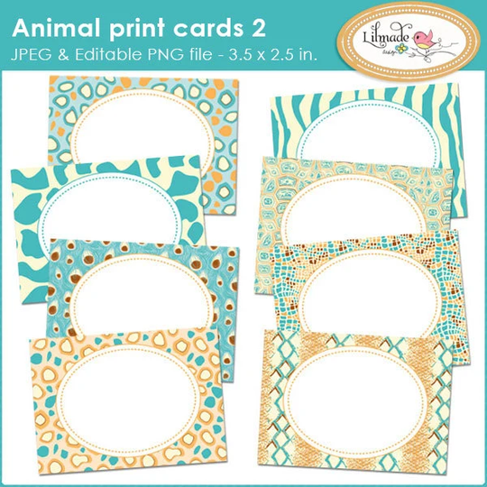 Animal Print Cards, Editable PDF Printable Labels, Place Candy Buffet Party Printables, P73