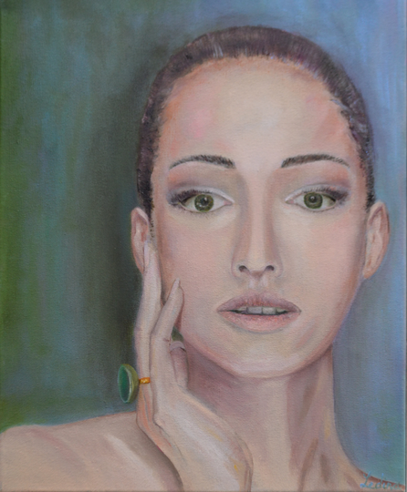 Painting Oil Original Canvas Woman Design Portrait Emerad Ring Wall Decor Abstract Contemporary Art For Bedroom Living Room Handmade Gift