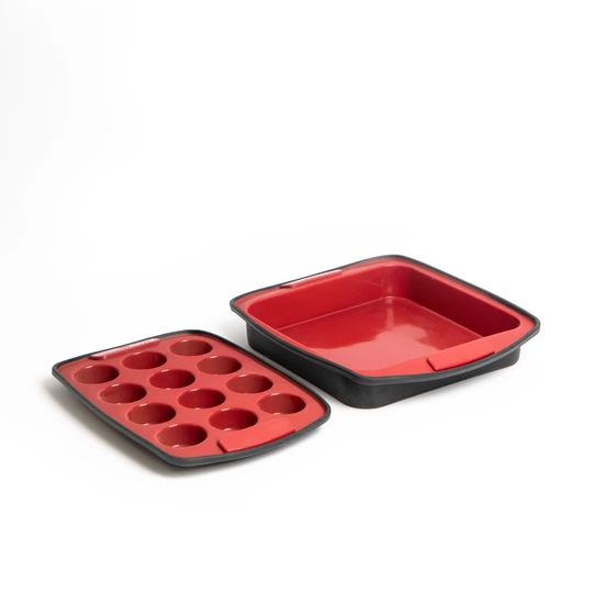 MasterClass 2 Piece Silicone Bakeware Set, Square Bake Pan and Twelve Hole Pan