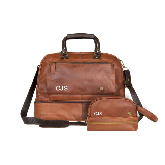 Sale 25% Off Personalized Leather Holdall Gift Set With Wash Bag Valentine's For Him Monogram Men's Weekender Boyfriend