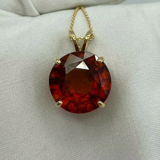 Large 16.26Ct Round Cut Vivid Orange Hessonite Garnet Solitaire Pendant